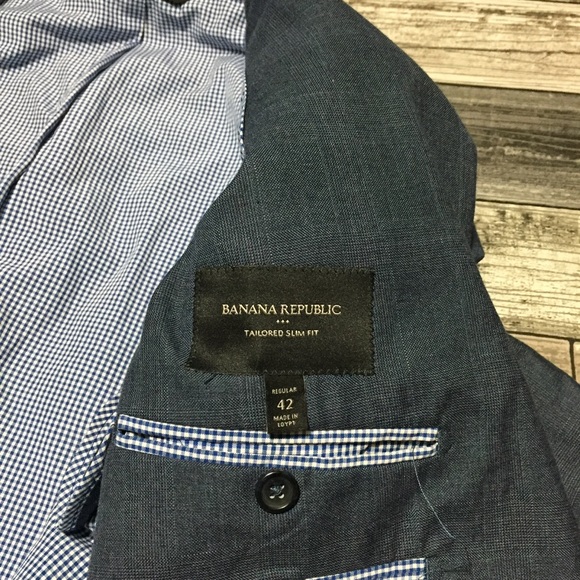 Banana Republic Tailored Slim Fit Plaid Blazer Men’s 42 Blue 2 Button - Picture 9 of 10